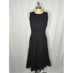 J Crew Women's Eyelet-Embroidered Tiered Midi Dress Item AK917 Black Size 6